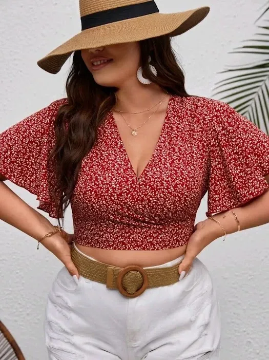 Crop top para dama color vino diseño floral