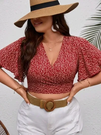 Crop top para dama color vino diseño floral