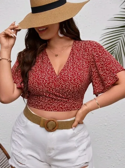 Crop top para dama color vino diseño floral