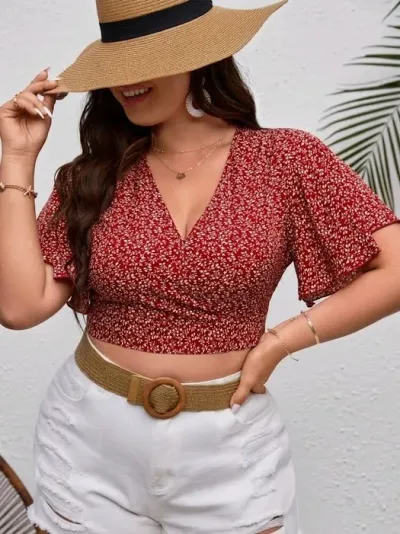 Crop top para dama color vino diseño floral