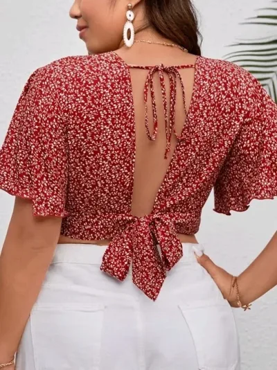 Crop top para dama color vino diseño floral