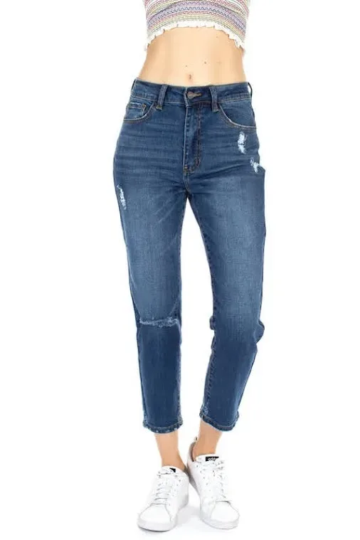 Mom jeans para dama #6518 color azul