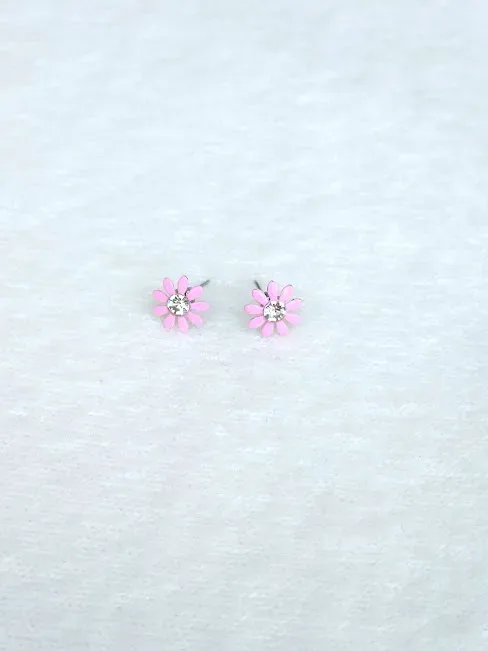 Par de aretes para dama diseño de flor rosada