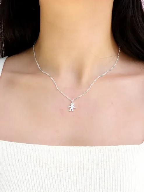 Collar plata 925 para dama con diseño de niño color plateado #10