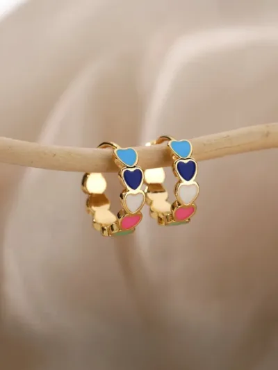 Argollas cobre con diseño de corazones #COLOR DORADO
