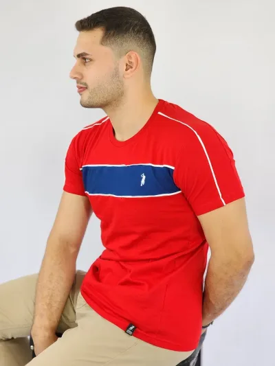 Camiseta Cambrige Polo Club para Caballero color rojo con detalle de franja azul con blanco