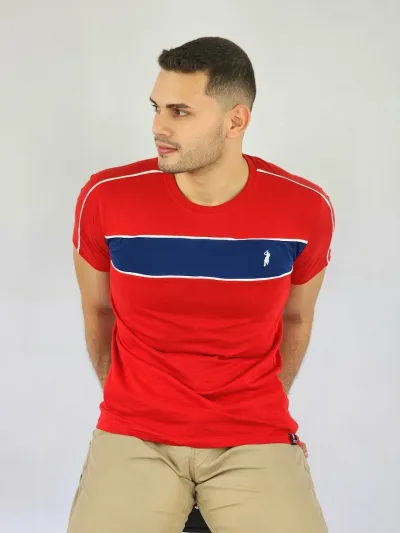Camiseta Cambrige Polo Club para Caballero color rojo con detalle de franja azul con blanco