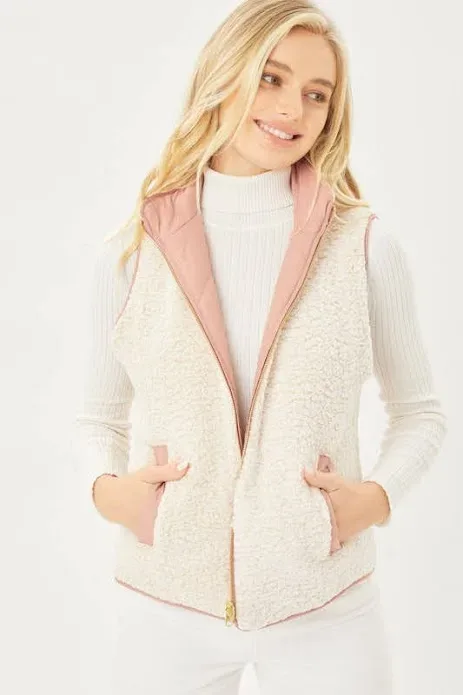 Chaleco reversible para dama color rosa y beige