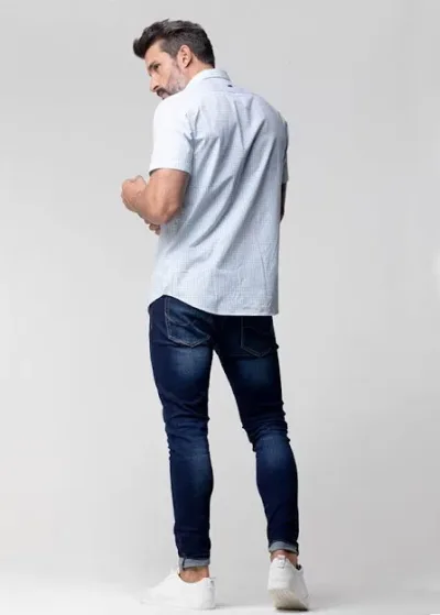 Camisa Hummer para caballero diseño a cuadros celestes y blancos