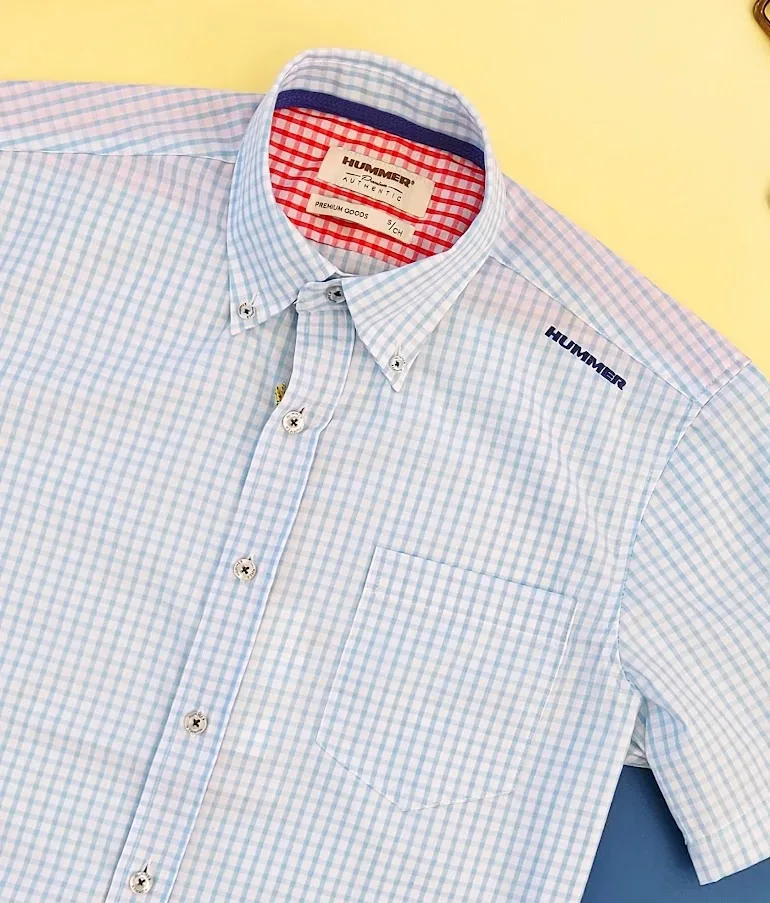Camisa Hummer para caballero diseño a cuadros celestes y blancos