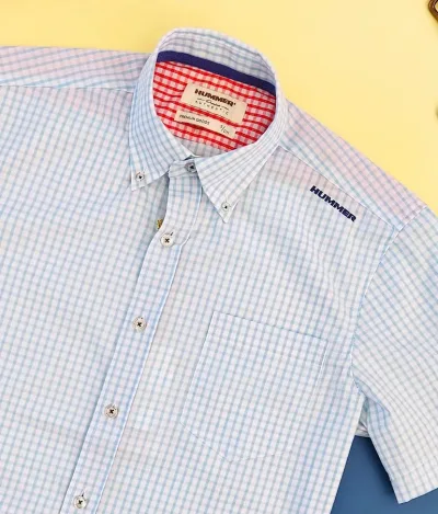 Camisa Hummer para caballero diseño a cuadros celestes y blancos
