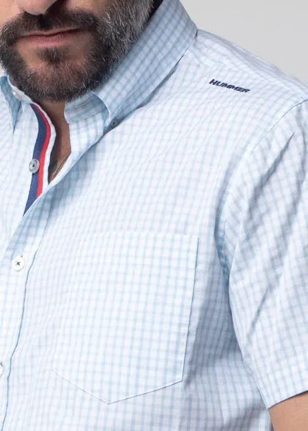 Camisa Hummer para caballero diseño a cuadros celestes y blancos