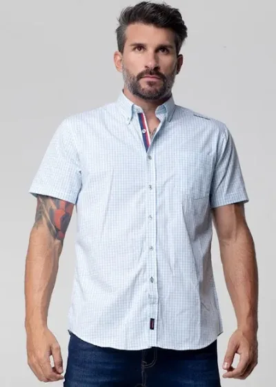 Camisa Hummer para caballero diseño a cuadros celestes y blancos