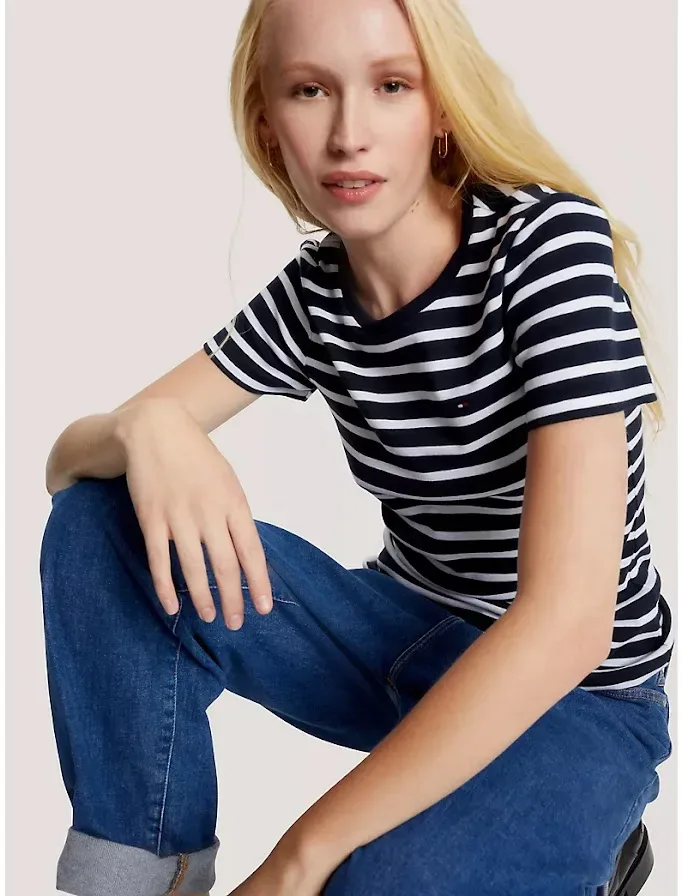 Camiseta Tommy Hilfiger para dama a rayas blanco y azul