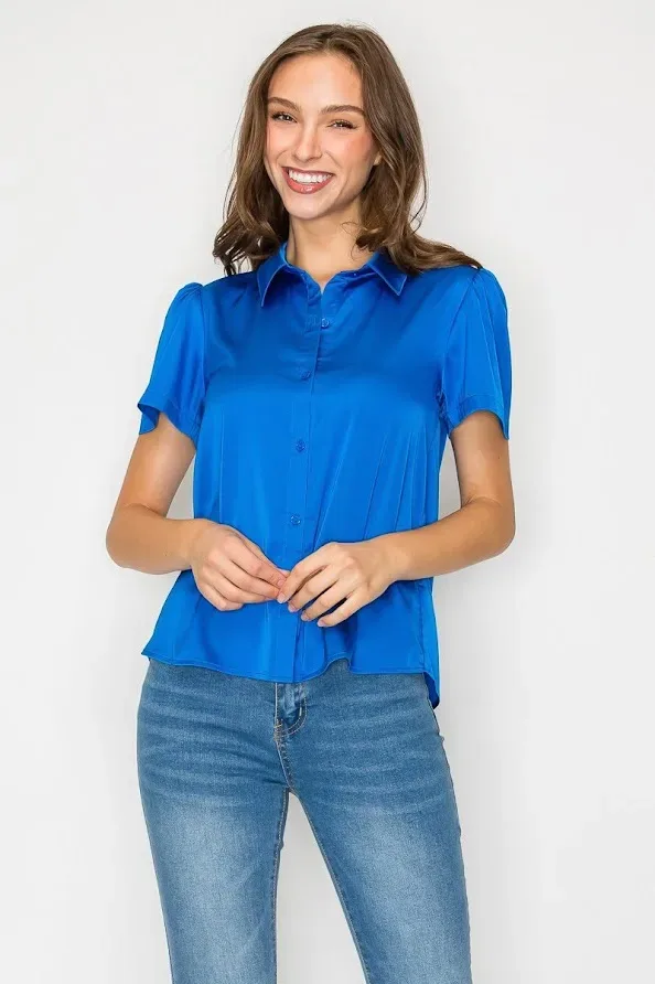 Blusa DNA para dama satinada azul
