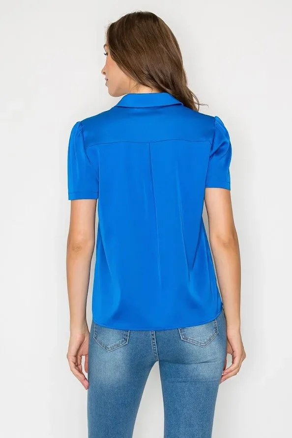Blusa DNA para dama satinada azul