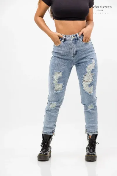 Mom Jeans Psycho Sixteen para dama PW181 color mezclilla