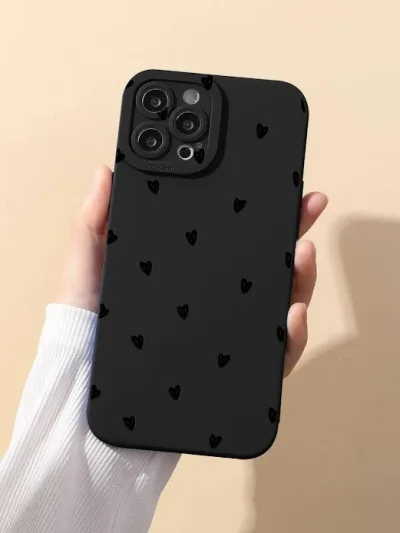 Funda para celular color negro con corazones