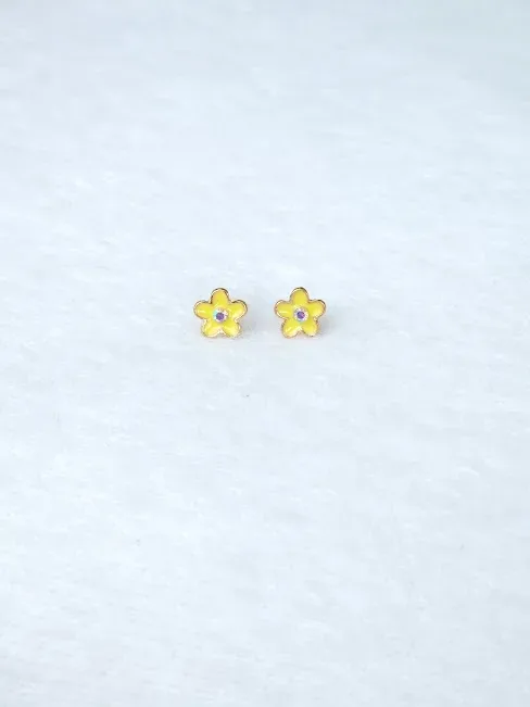 Par de aretes para dama diseño de flor amarilla