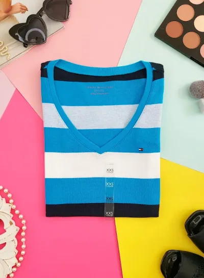Camiseta Tommy Hilfiger para dama rayas azul y blanco