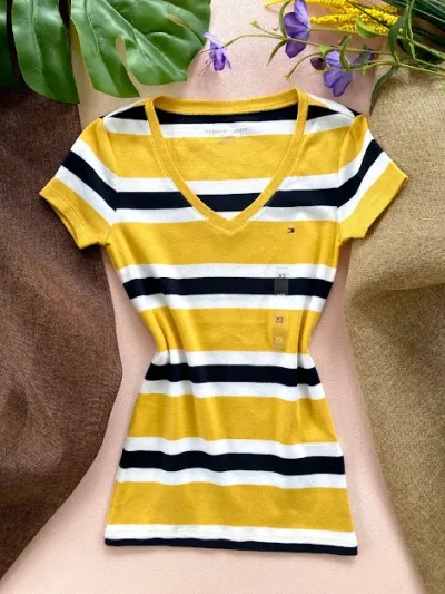 Camiseta Tommy Hilfiger para dama rayas azul y blanco