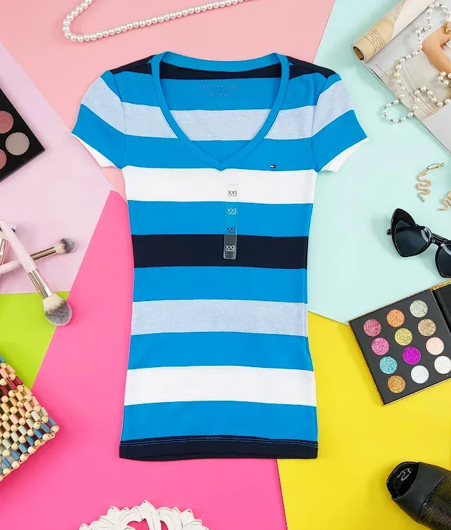 Camiseta Tommy Hilfiger para dama rayas azul y blanco