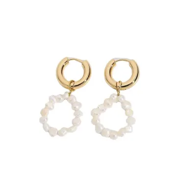 Par de argollas de acero inoxidable para dama color dorado y blanco