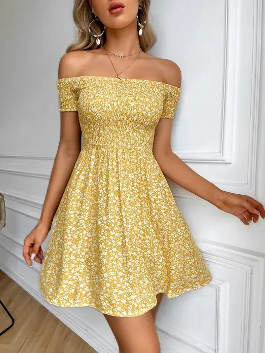 Vestido para dama color amarillo estampado floral
