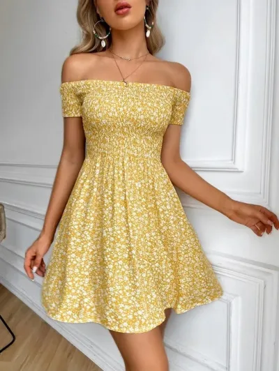 Vestido para dama color amarillo estampado floral