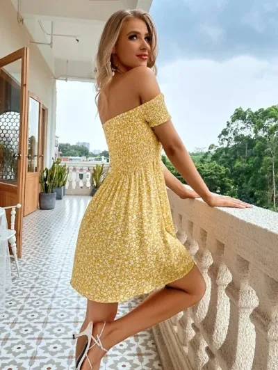 Vestido para dama color amarillo estampado floral
