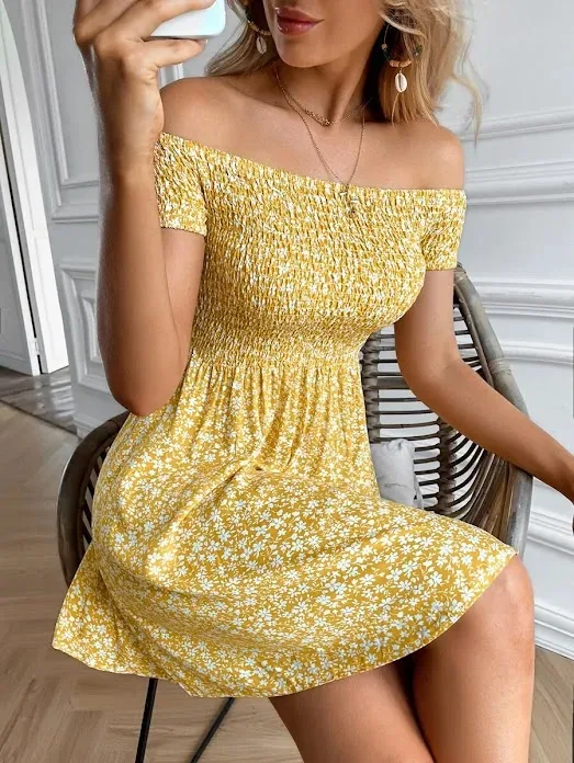 Vestido para dama color amarillo estampado floral