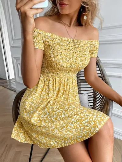 Vestido para dama color amarillo estampado floral