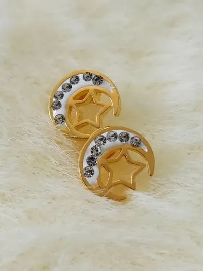 Aretes para dama de acero inoxidable con diseño de luna y estrella
