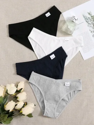 Set de bragas para dama color negro, azul y balnco.