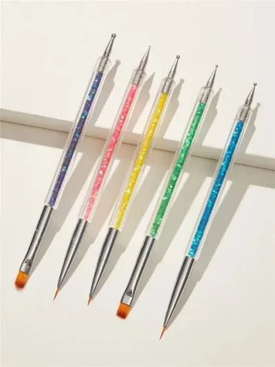 Set de 5 pinceles para diseño de uñas multicolor