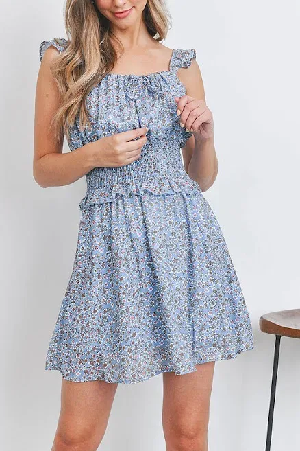 Vestido para dama diseño floral color celeste