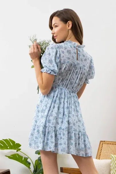 Vestido para dama diseño floral color celeste
