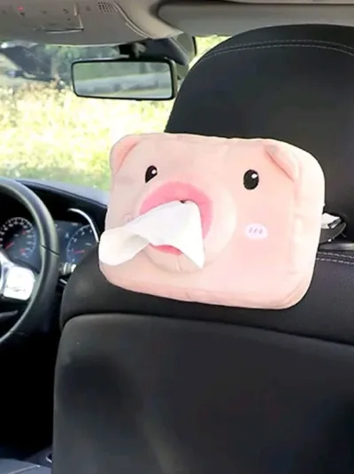 Caja de pañuelos color rosa en forma de cerdito para el carro