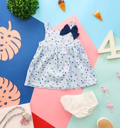 Vestido para niña color celeste con estampado floral 1720