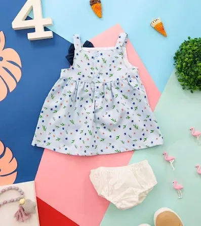 Vestido para niña color celeste con estampado floral 1720