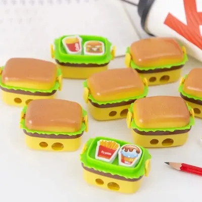 Maquinilla y borrador en forma de hamburguesa