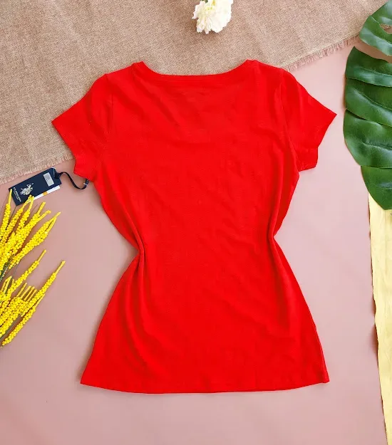 Camiseta U.S Polo para dama color rojo franja interior blanca