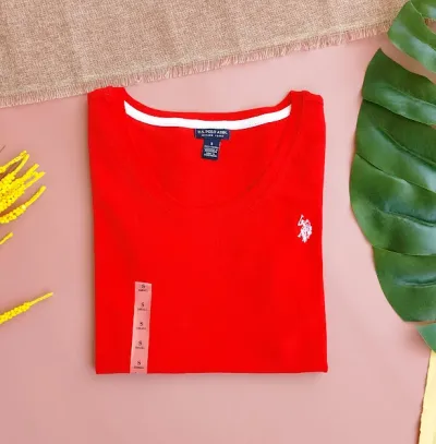 Camiseta U.S Polo para dama color rojo franja interior blanca