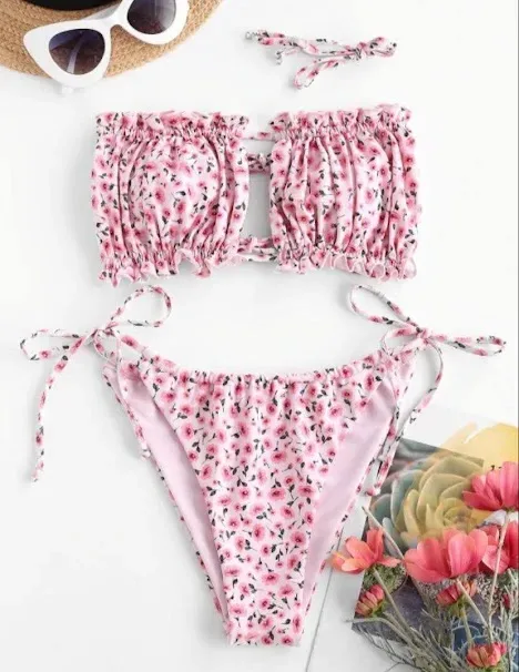 Vestido de baño Zaful para dama  color rosado con estampado floral