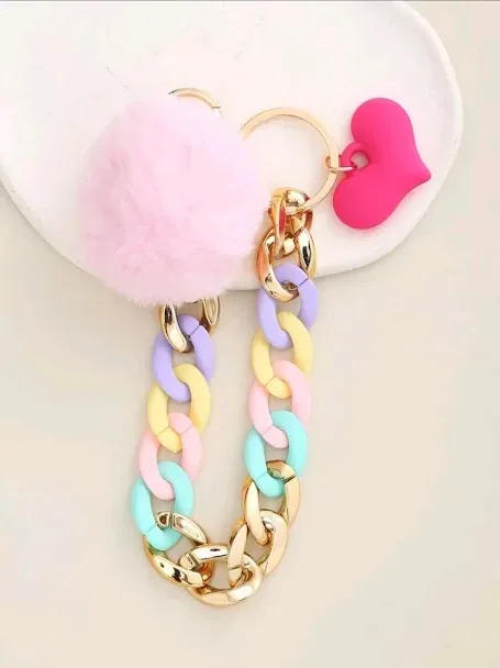 Lavero diseño de corazón y pompom multicolor