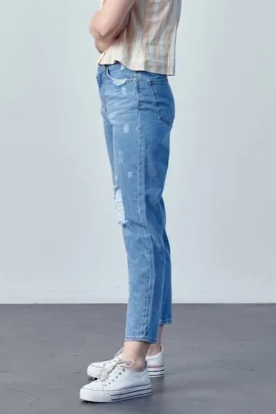 Mom Jeans para dama color azul mezclilla M0724