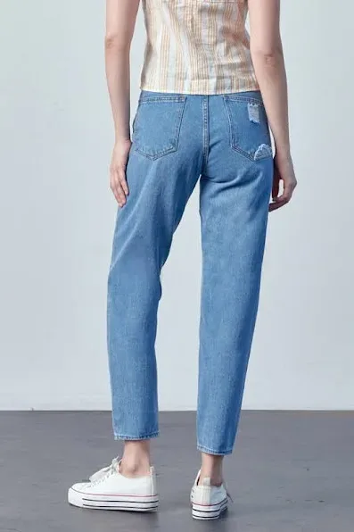 Mom Jeans para dama color azul mezclilla M0724
