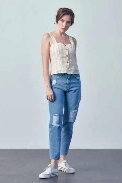 Mom Jeans para dama color azul mezclilla M0724