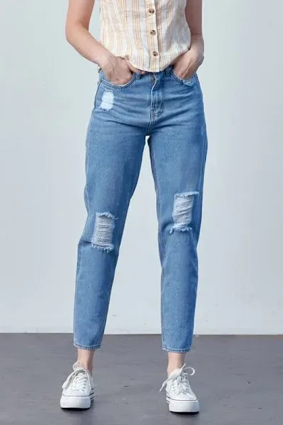 Mom Jeans para dama color azul mezclilla M0724