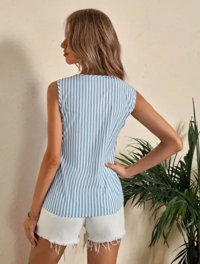 Blusa para dama diseño a rayas color celeste y blanco